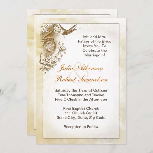 schöne Schwalbenvögel Einladung zur Hochzeit (Vorne/Hinten)