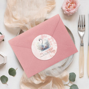 Schöne Schwan Blumen Damast Rücksendeadresse Runder Aufkleber