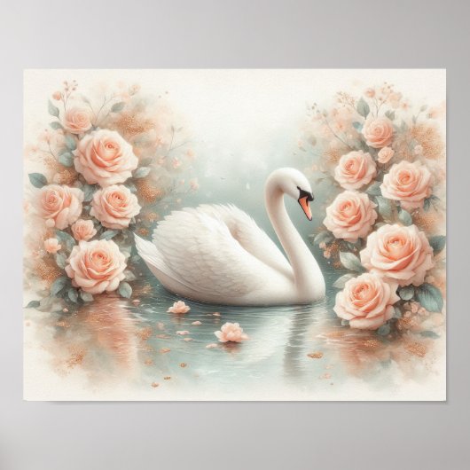 Schöne Schwan- und Rosenmalerei Poster (Vorne)