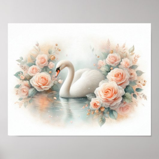 Schöne Schwan- und Rosenmalerei Poster (Vorne)