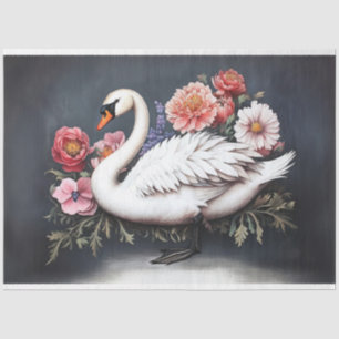Schöne Schwan Vintage Blume zeichnen Dekoupage Seidenpapier