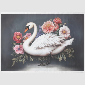Schöne Schwan Vintage Blume zeichnen Dekoupage Seidenpapier