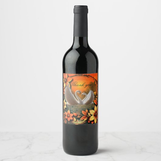 Schöne Schwäne in der Liebe. Weinetikett (Vorderseite)