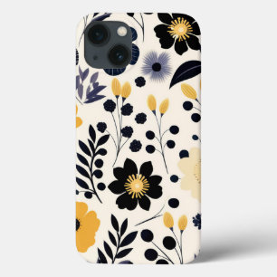Schöne Schwarz-Gelb-Blumen Kunst Muster Case-Mate iPhone Hülle