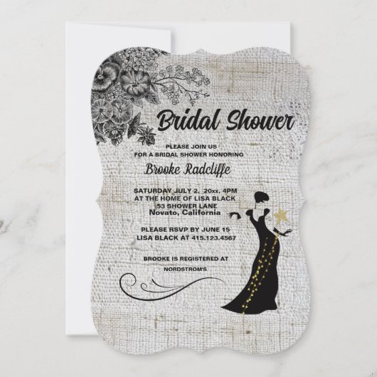 Schöne Schwarz/Grau-Blume Einladung (Vorderseite)