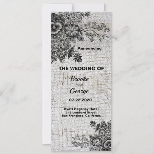Schöne Schwarz/Grau-Blume Hochzeit Ankündigung (Vorderseite)