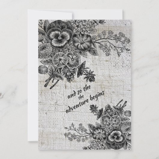 Schöne Schwarz-Grau-Blume Hochzeit Einladung (Rückseite)