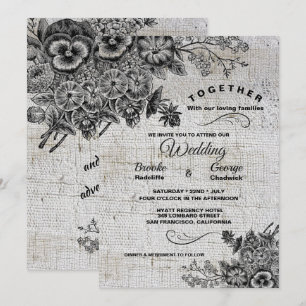 Schöne Schwarz-Grau-Blume Hochzeit Einladung