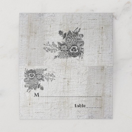 Schöne Schwarz-Grau-Blume Hochzeit Platzkarte (Außenseite Aufgefaltet)