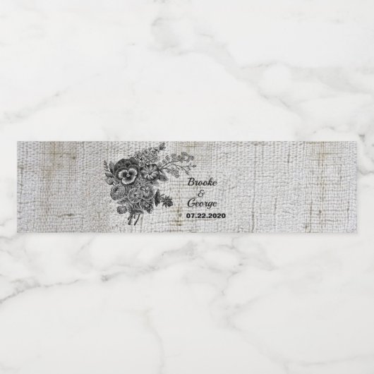 Schöne Schwarz/Grau-Blume Wasser Flaschen Etikette Wasserflaschenetikett (Einzelnes Label)