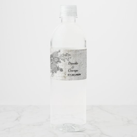 Schöne Schwarz/Grau-Blume Wasser Flaschen Etikette Wasserflaschenetikett (Vorderseite)