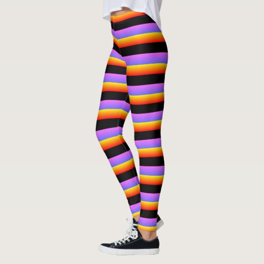 Schöne, schwarz-orange-violette Streifen Leggings (Links)
