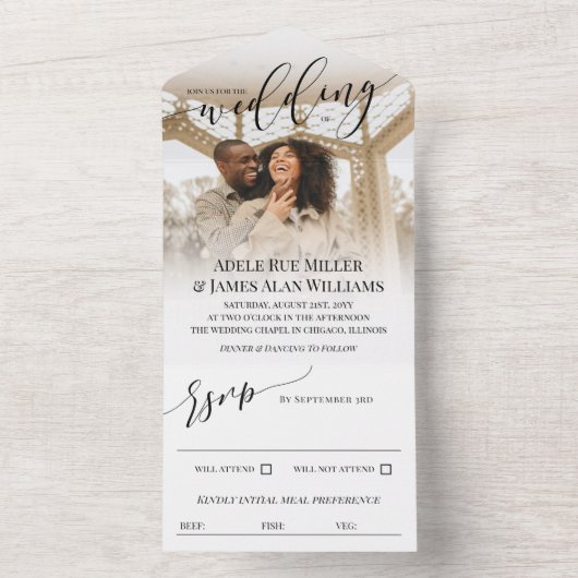 Schöne Schwarz-Script-Foto-Hochzeit All In One Einladung (Innen Boden)