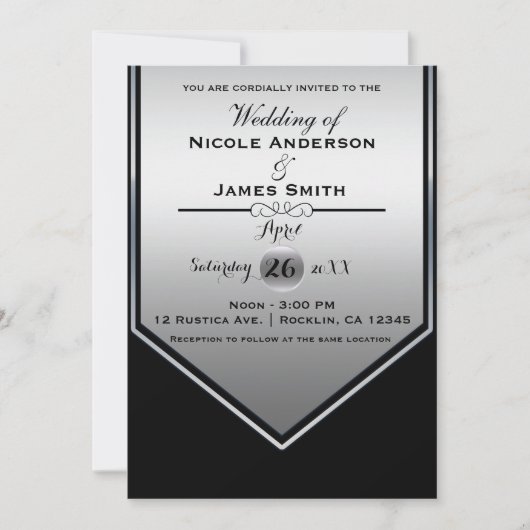 Schöne Schwarz & Silver Shine Hochzeit Einladung (Vorderseite)