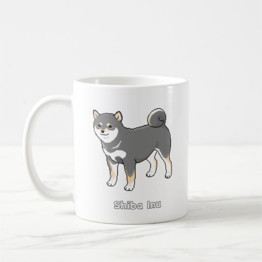 Schöne Schwarz & Tan Shiba Inu Pixel Art Kaffeetasse (Links)