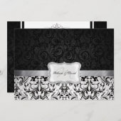 Schöne Schwarz-Weiß-Damast-Hochzeit lädt ein Einladung (Vorne/Hinten)