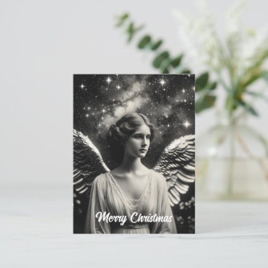 Schöne Schwarz-Weiß-Engel Weihnachten Postkarte (Stehend Vorderseite)