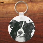 Schöne Schwarz-Weiß-Grenzkollie Schlüsselanhänger (Rückseite)