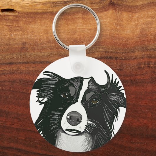 Schöne Schwarz-Weiß-Grenzkollie Schlüsselanhänger (Rückseite)