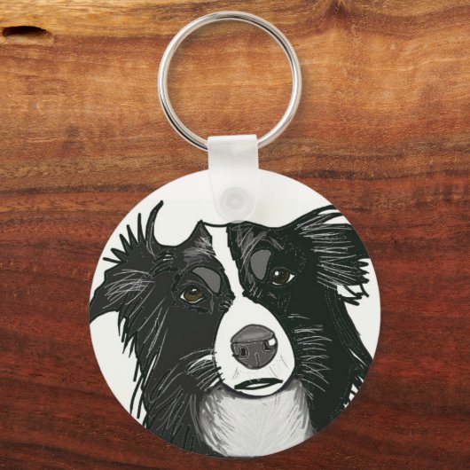 Schöne Schwarz-Weiß-Grenzkollie Schlüsselanhänger (Vorderseite)