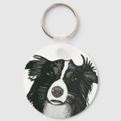 Schöne Schwarz-Weiß-Grenzkollie Schlüsselanhänger (Rückseite)