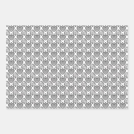Schöne Schwarz-Weiß-Herz-Papierblätter Geschenkpapier Set (Vorderseite)