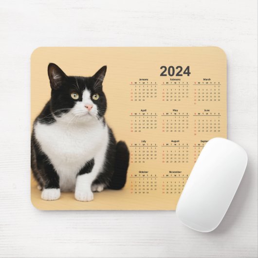 Schöne Schwarz-Weiß-Katze 2024 Kalender Mousepad (Mit Mouse)