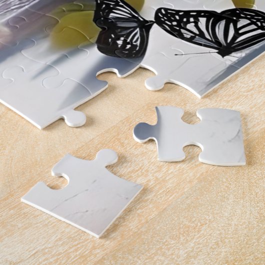 Schöne Schwarz-Weiß-Katze und Blume Puzzle (Seite)
