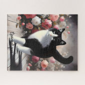 Schöne Schwarz-Weiß-Katze und Blume Puzzle (Horizontal)