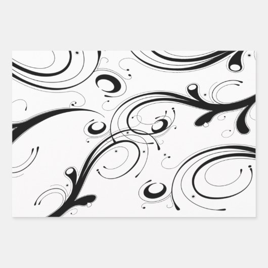 Schöne Schwarz-Weiß-Scroll Geschenkpapier Set (Vorderseite 3)