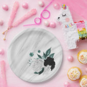 Schöne Schwarz-weiße aquamarine Blume aus Marmor Pappteller (Party)