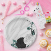 Schöne Schwarz-weiße aquamarine Blume aus Marmor Pappteller (Party)