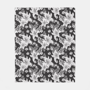 Schöne Schwarz-weiße Blume Fleecedecke