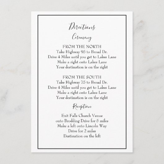 Schöne schwarz-weiße Richtungen Begleitkarte (Vorderseite)