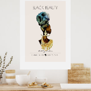 SCHÖNE SCHWARZE AFRIKANISCHE KÖNIGIN BIG GOLD NECK POSTER