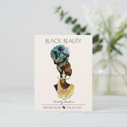 SCHÖNE SCHWARZE AFRIKANISCHE KÖNIGIN BIG GOLD NECK POSTKARTE (Stehend Vorderseite)