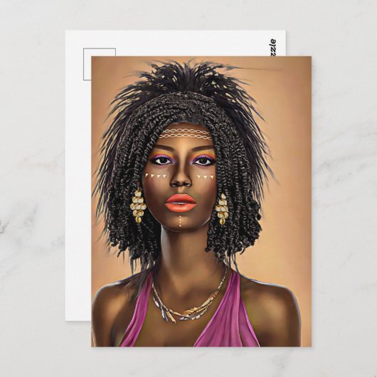 Schöne Schwarze Afrikanische Prinzessin Kunst Postkarte (Vorne/Hinten)
