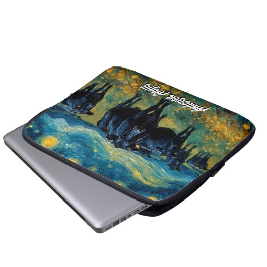 Schöne schwarze Angusrinder Laptopschutzhülle (Vorne Knopf)