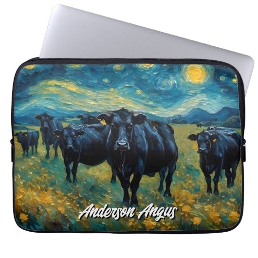 Schöne schwarze Angusrinder Laptopschutzhülle (Vorderseite)