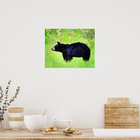 Schöne Schwarze Bär Wildlife Watercolor Gemälde Poster (Küche)