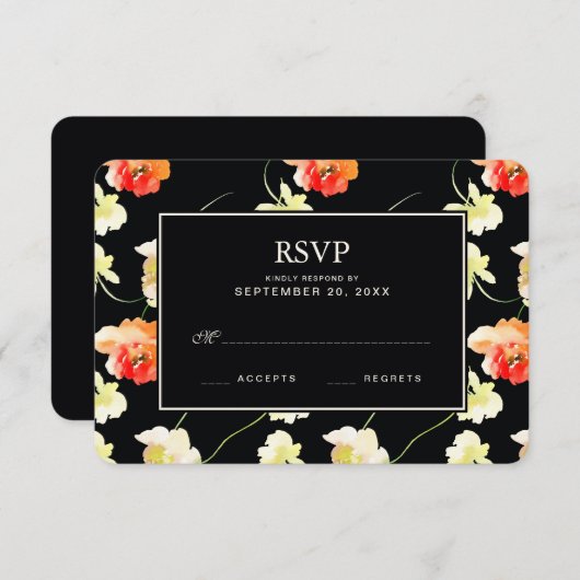 Schöne schwarze Blüte - Hochzeitsszenario RSVP (Vorne/Hinten)