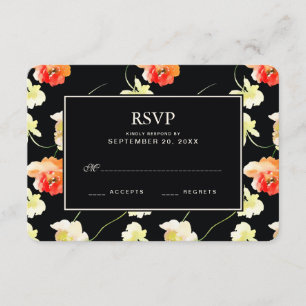 Schöne schwarze Blüte - Hochzeitsszenario RSVP Karte