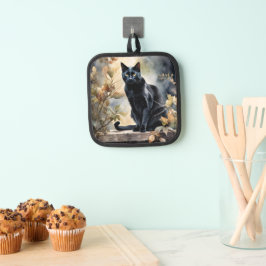 Schöne schwarze Blütenkatze Topflappen