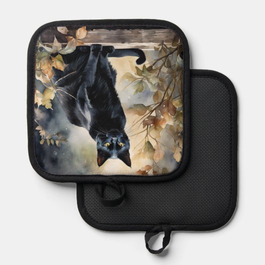 Schöne schwarze Blütenkatze Topflappen (Vorderseite/Rückseite)