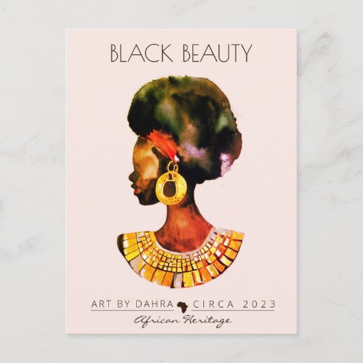 SCHÖNE SCHWARZE FRAU AFRIKANISCHE QUEE GOLD NECKLA POSTKARTE (Vorderseite)