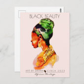 SCHÖNE SCHWARZE FRAU AFRIKANISCHE QUEE GOLD NECKLA POSTKARTE (Vorne/Hinten)