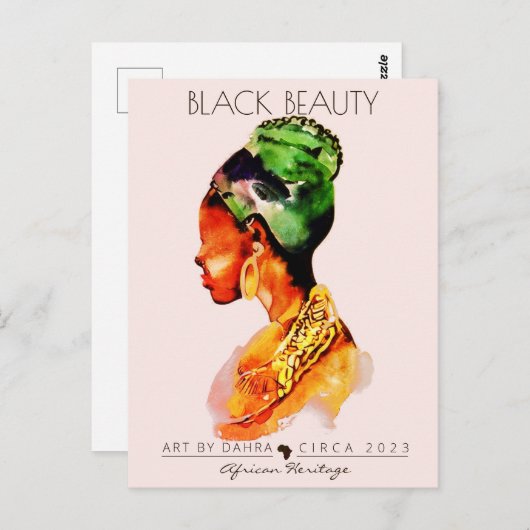 SCHÖNE SCHWARZE FRAU AFRIKANISCHE QUEE GOLD NECKLA POSTKARTE (Vorne/Hinten)