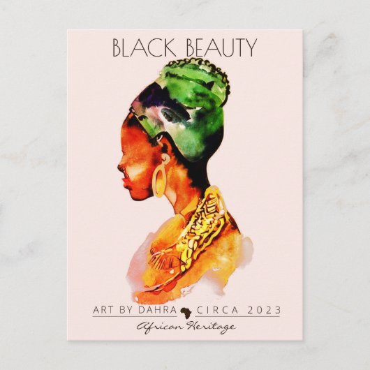 SCHÖNE SCHWARZE FRAU AFRIKANISCHE QUEE GOLD NECKLA POSTKARTE (Vorderseite)