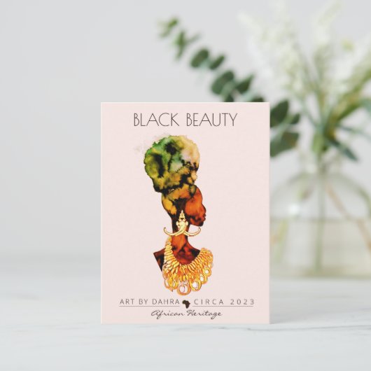 SCHÖNE SCHWARZE FRAU AFRIKANISCHE QUEE GOLD NECKLA POSTKARTE (Stehend Vorderseite)