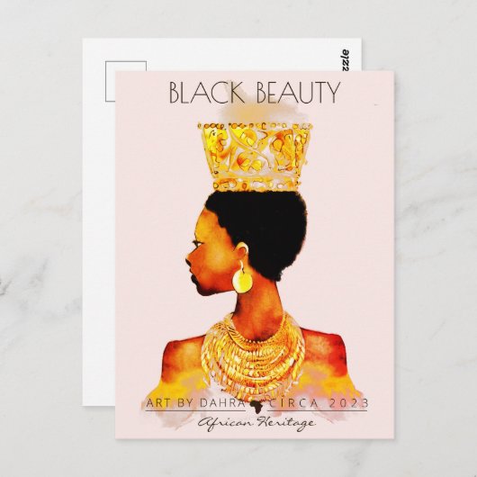 SCHÖNE SCHWARZE FRAU AFRIKANISCHE QUEE GOLD NECKLA POSTKARTE (Vorne/Hinten)